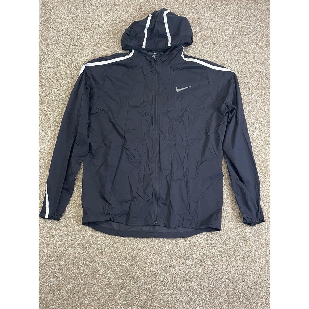 NIKE DRI-FIT Size M Womens 100% Nylon Full Zip Hood Stand Collar Windbreaker
